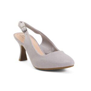 CLARKS Blue Grey Suede Wide Kataleyna Step Comfort Slingback Kitten Heels